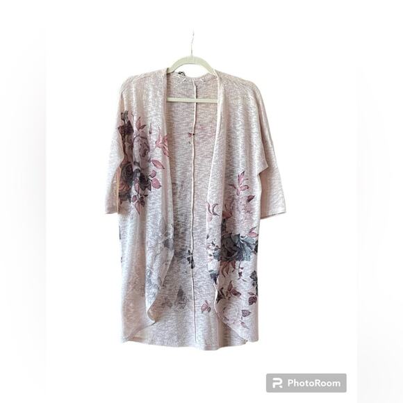 Ivory Long Floral Top Size Large Cardigan - Picture 2 of 6